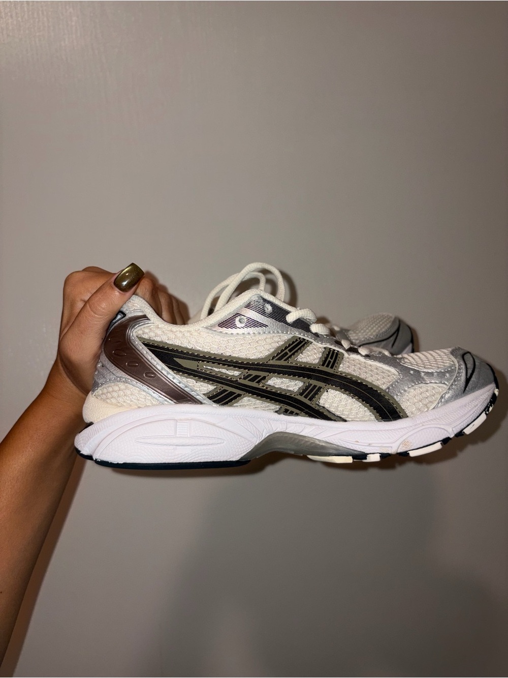 Asics Women's Sneakers in White and Black with Silver Accents